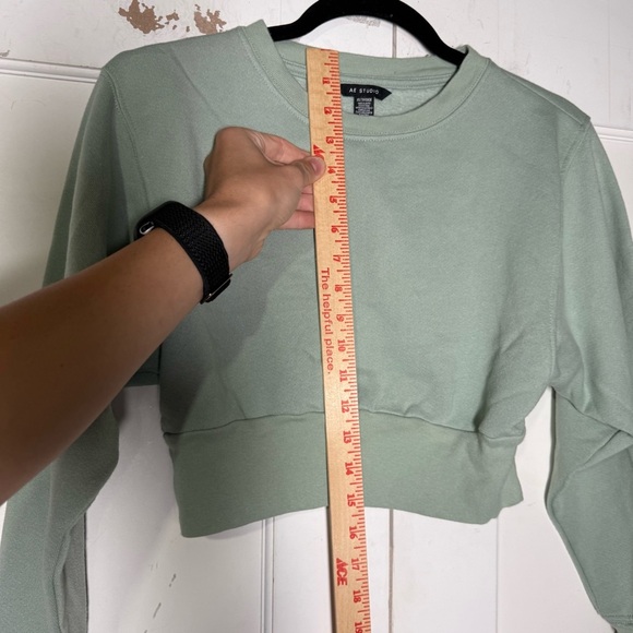 American Eagle Sage Green Cropped Crewneck Sweatshirt Size XS Super Soft Lounge - Picture 3 of 7